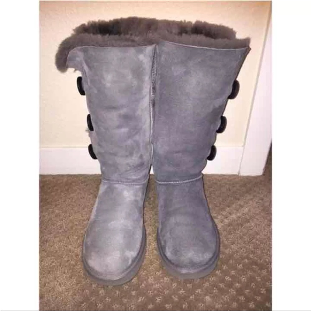 UGG Australia Bailey Button Triplet Boot Tall Grey 7